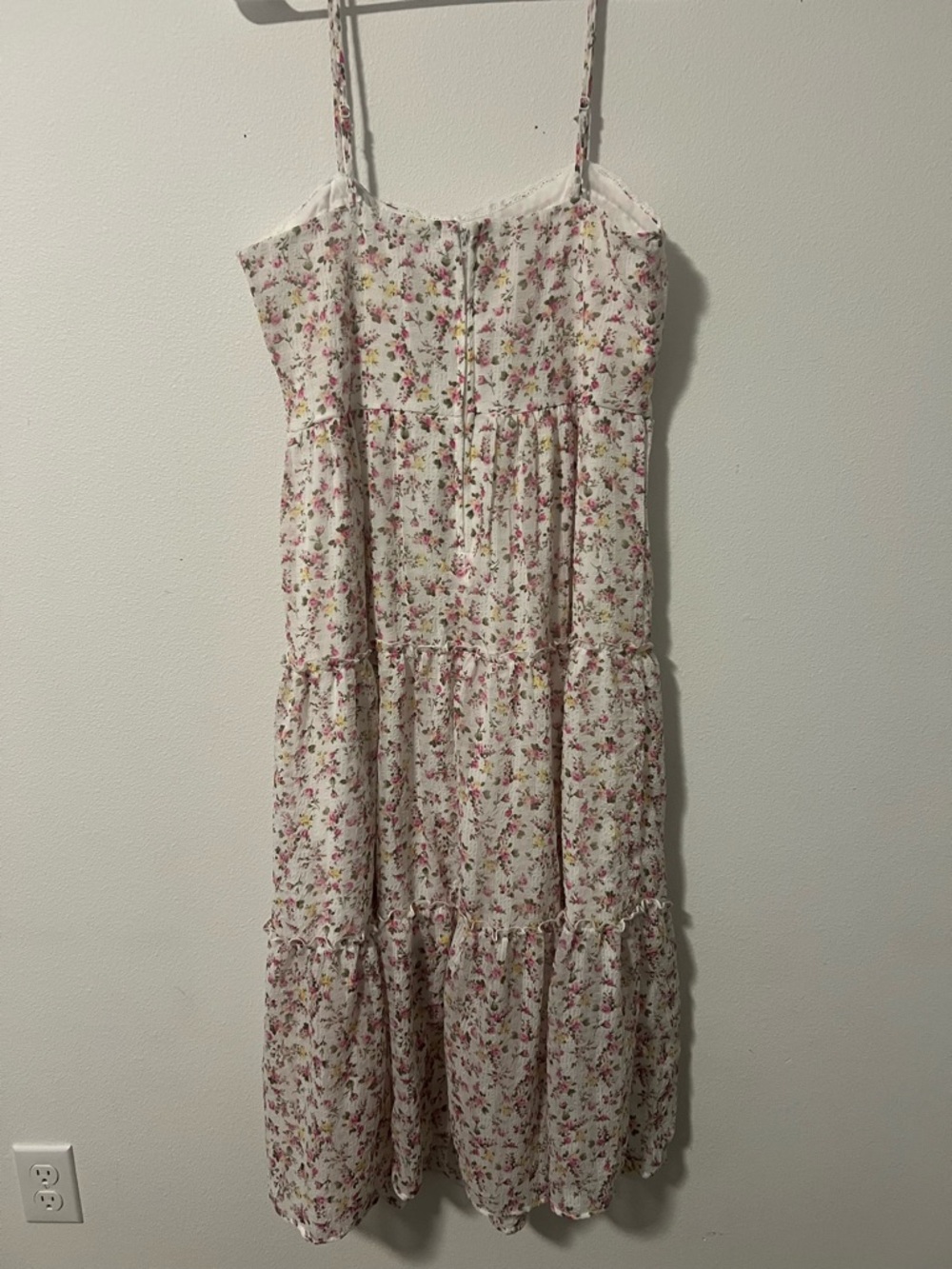 Floral Tiered Spaghetti Strap Maxi Dress - Pink & Cream - Picture 2 of 4